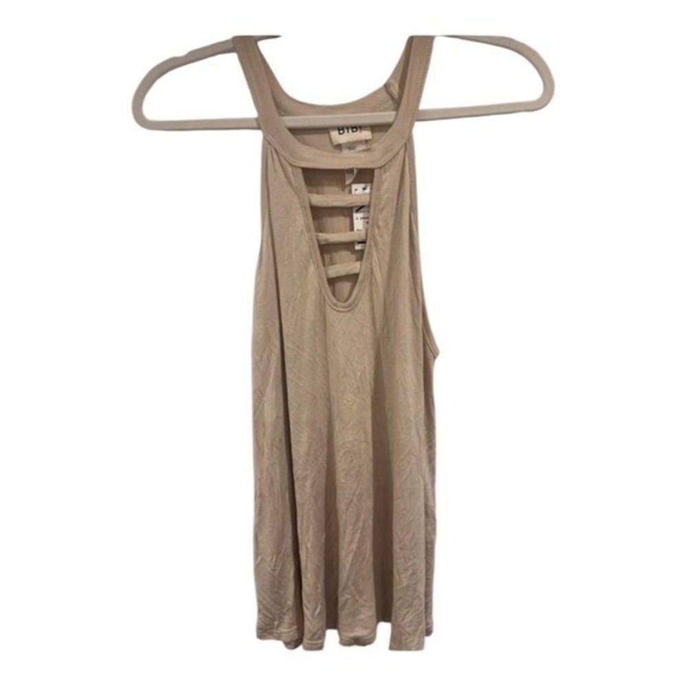 BIBI Tan Beige Cage Neckline Cutout Sleeveless Tank Top BT2483-01 Medium NEW